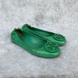 Tory Burch Island Turquoise Reva Patent Leather Flats, Size 8.5